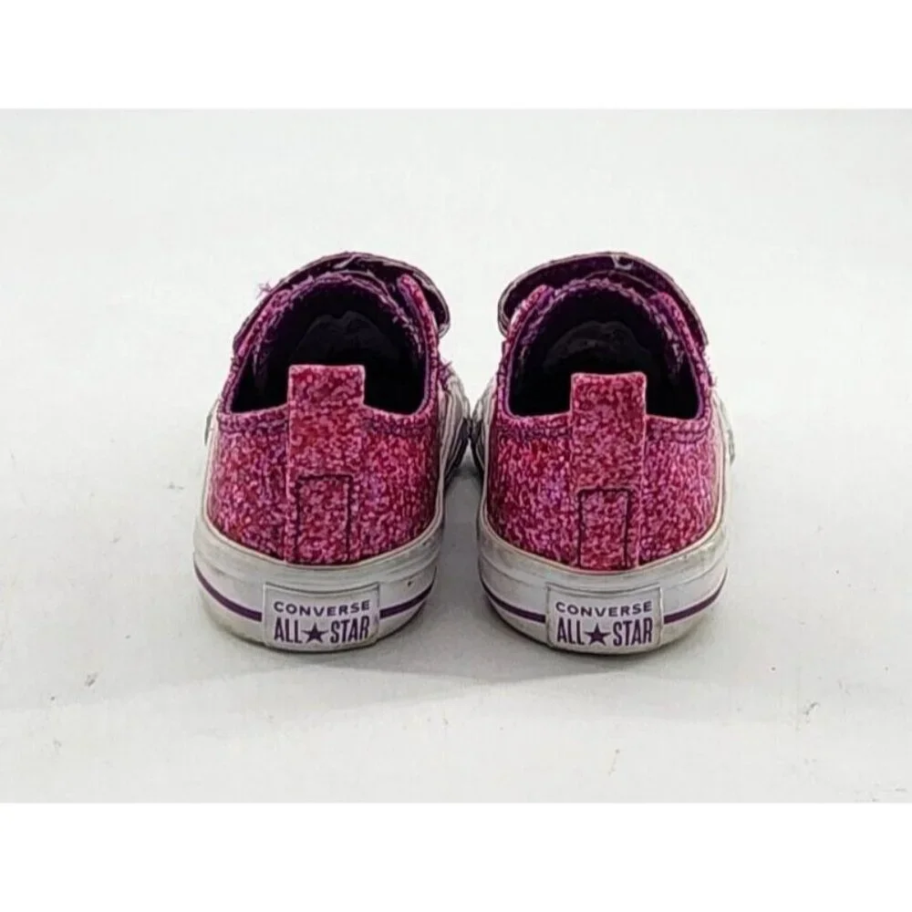 CONVERSE‎ All Star Girls Shoes Hook & Loop Pink Coated Canvas Glitter Size 4